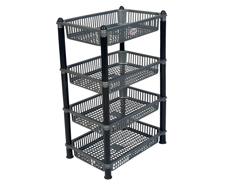 Puffin Vegetable Basket Stand, Plastic Rack Storage (4 Layer Grey) - Image 1