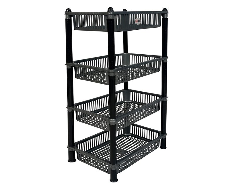 Puffin Vegetable Basket Stand, Plastic Rack Storage (4 Layer Grey) - Image 2