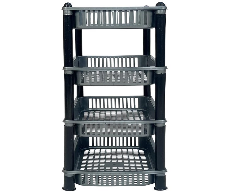 Puffin Vegetable Basket Stand, Plastic Rack Storage (4 Layer Grey) - Image 3