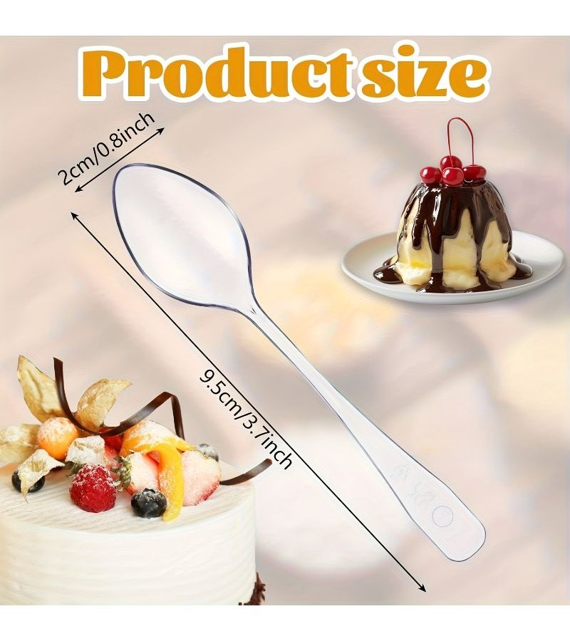 Set of 52 Clear Plastic Novelty Dessert Spoons for Party Tableware Weddings Holidays Birthdays And Events - Image 3