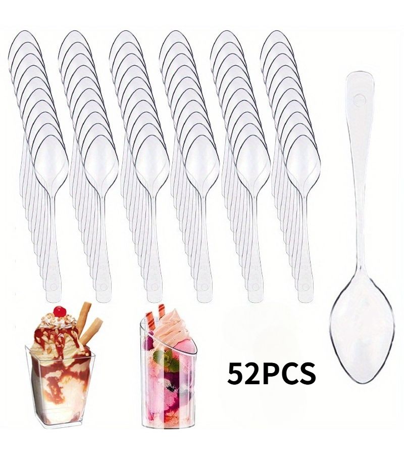 Set of 52 Clear Plastic Novelty Dessert Spoons for Party Tableware Weddings Holidays Birthdays And Events - Image 1