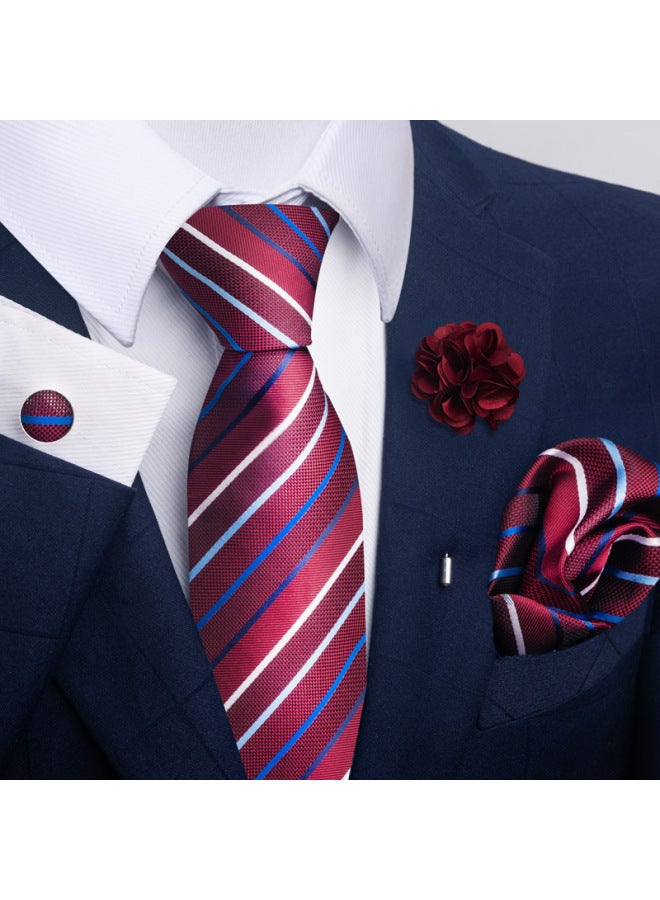 New Men's Tie Suit Pocket Square Set 8cm Polyester Jacquard Business Formal Tie For Men