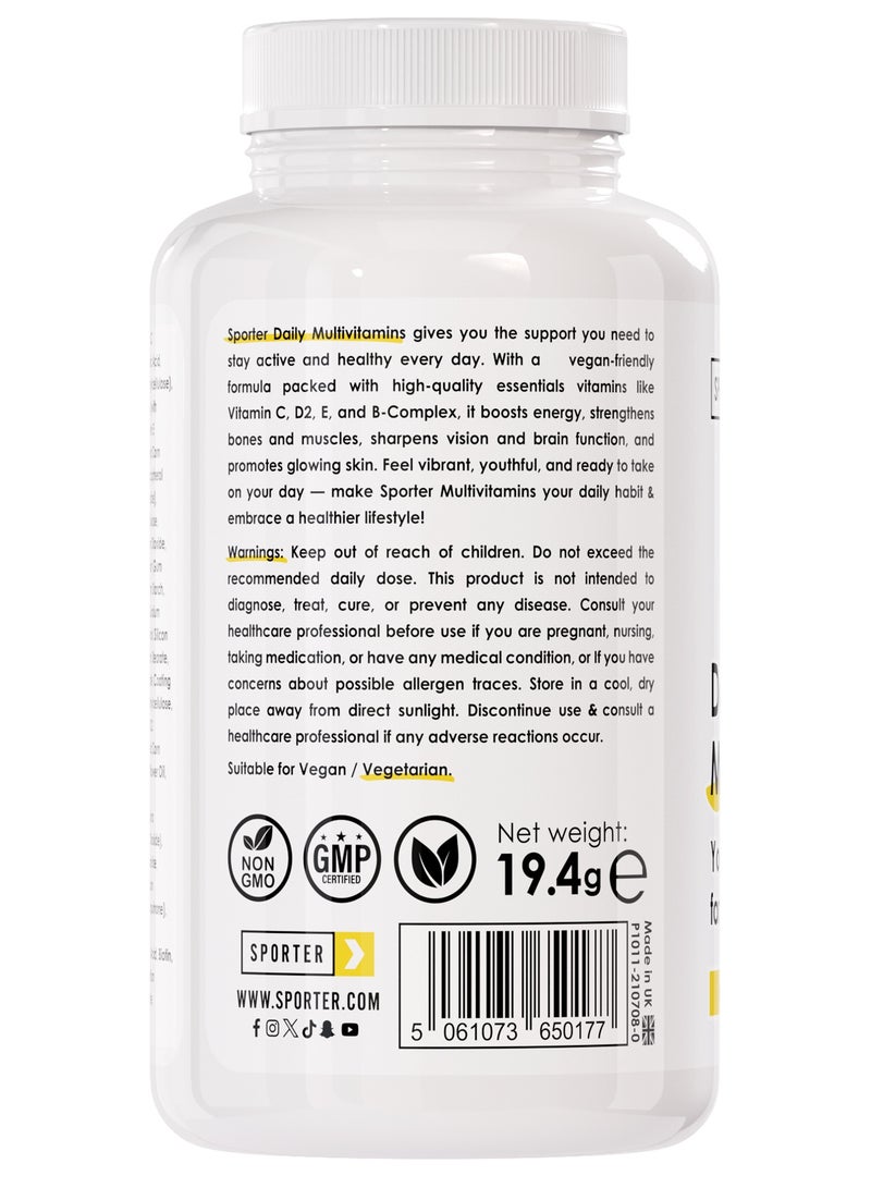 Sporter Daily Multivitamins – 60 Tablets | High-Potency Multivitamin Supplement | Energy, Immunity & Bone Support | Vegan-Friendly | Complete Daily Health Formula - Image 3