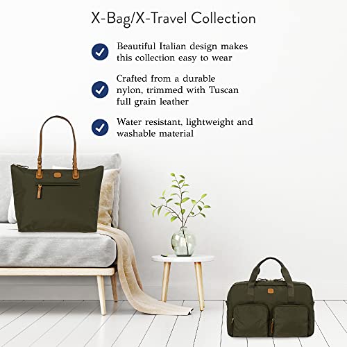 Bric's Bric’s X-Bag 18-Inch Cargo Carry-On Duffle, Water-Resistant Satin Nylon Travel Bag with Leather Handles, Laptop Sleeve, Front Zip Pockets and Luggage Pass-Through - Olive - Image 5