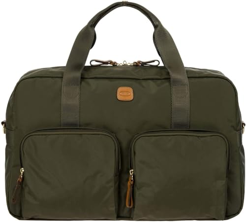 Bric's Bric’s X-Bag 18-Inch Cargo Carry-On Duffle, Water-Resistant Satin Nylon Travel Bag with Leather Handles, Laptop Sleeve, Front Zip Pockets and Luggage Pass-Through - Olive - Image 1