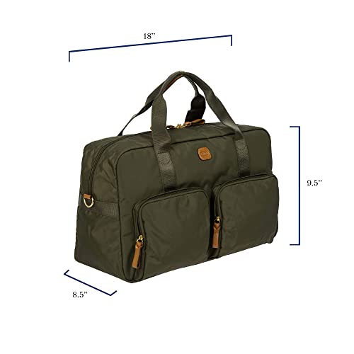 Bric's Bric’s X-Bag 18-Inch Cargo Carry-On Duffle, Water-Resistant Satin Nylon Travel Bag with Leather Handles, Laptop Sleeve, Front Zip Pockets and Luggage Pass-Through - Olive - Image 2