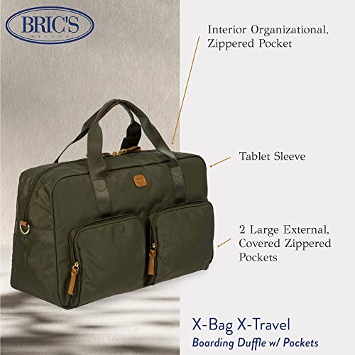 Bric's Bric’s X-Bag 18-Inch Cargo Carry-On Duffle, Water-Resistant Satin Nylon Travel Bag with Leather Handles, Laptop Sleeve, Front Zip Pockets and Luggage Pass-Through - Olive - Image 3