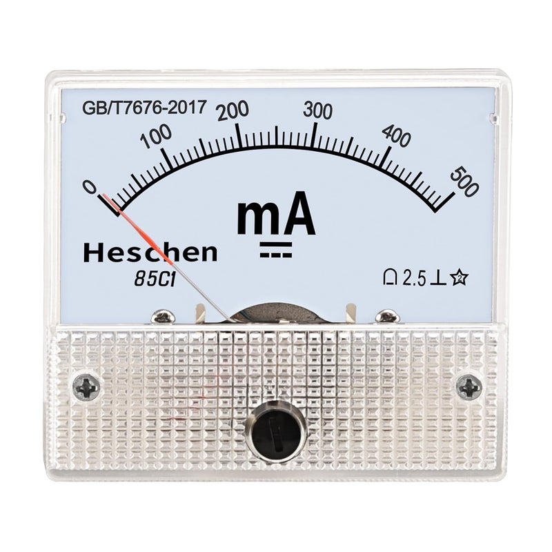 Heschen 85C1-500mA مقياس تيار مستطيل مثبت على اللوحة مقياس أمبير DC 0-500 mA فئة 2.5 أبيض - Image 1
