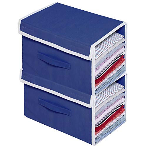 HomeStrap Stackable Non Woven Shirt Organizer with Cover Lid (Navy Blue) - Pack of 2 - Image 1