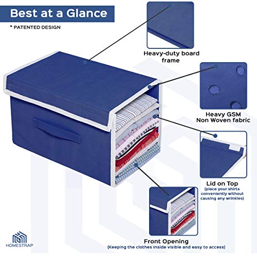 HomeStrap Stackable Non Woven Shirt Organizer with Cover Lid (Navy Blue) - Pack of 2 - Image 3