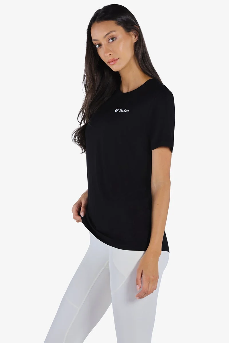 Yeseco  Women’s Black Round Neck T-Shirt – Bamboo Viscose Activewear Top – Sustainable & Stretchable for Women | Best Price UAE