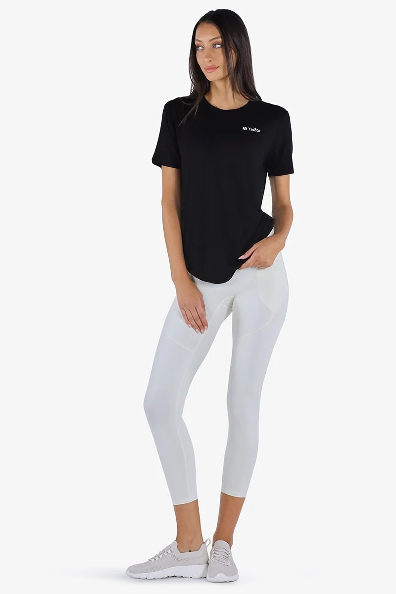 ياسيكو تيشيرت نسائي أسود بياقة دائرية من  - بلوزة رياضية من فيسكوز الخيزران - ملابس رياضية وصالة ألعاب رياضية ويوغا ورياضات وكاجوال لجميع المواسم - مستدام وقابل للتمدد