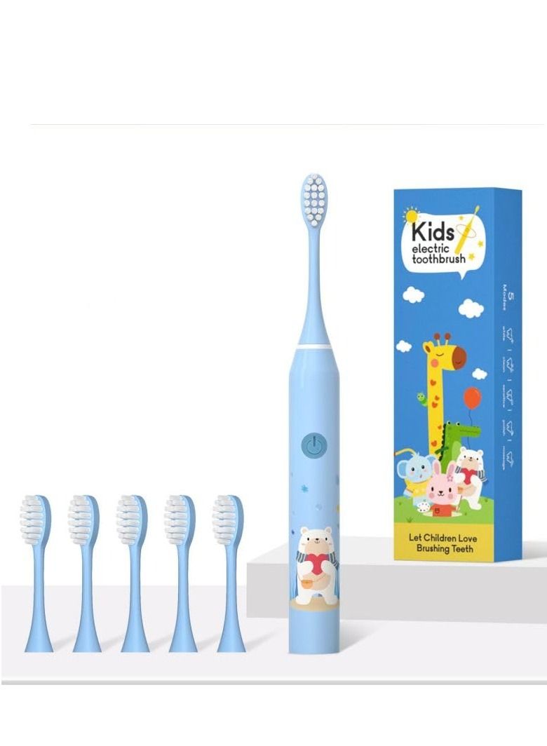 كول بيبي أطفال فرشاة الأسنان الكهربائية لطيف الكرتون فرشاة الأسنان الكهربائية لينة الشعر توقيت ذكي سونيك فرشاة الأسنان الكهربائية الزرقاء - Image 1