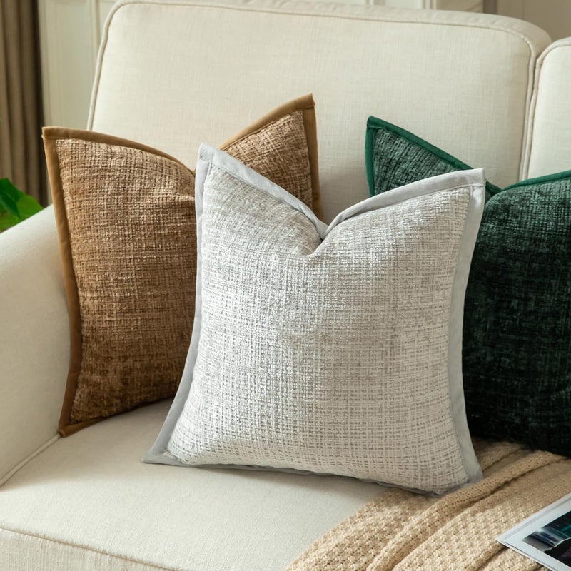 Yaertun Pack of 2 Chenille Textured Decorative Throw Pillow Covers Accent Solid Cushion Cover Soft Cozy Pillow Case with Velvet Back for Couch Sofa Bed Living Room 20x20 Inch Pearl Grey - Image 5