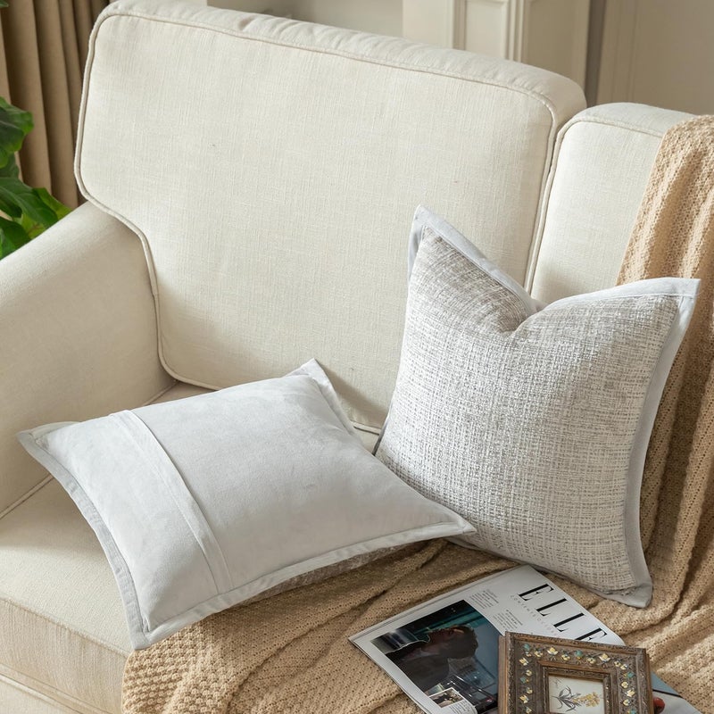 Yaertun Pack of 2 Chenille Textured Decorative Throw Pillow Covers Accent Solid Cushion Cover Soft Cozy Pillow Case with Velvet Back for Couch Sofa Bed Living Room 20x20 Inch Pearl Grey - Image 2