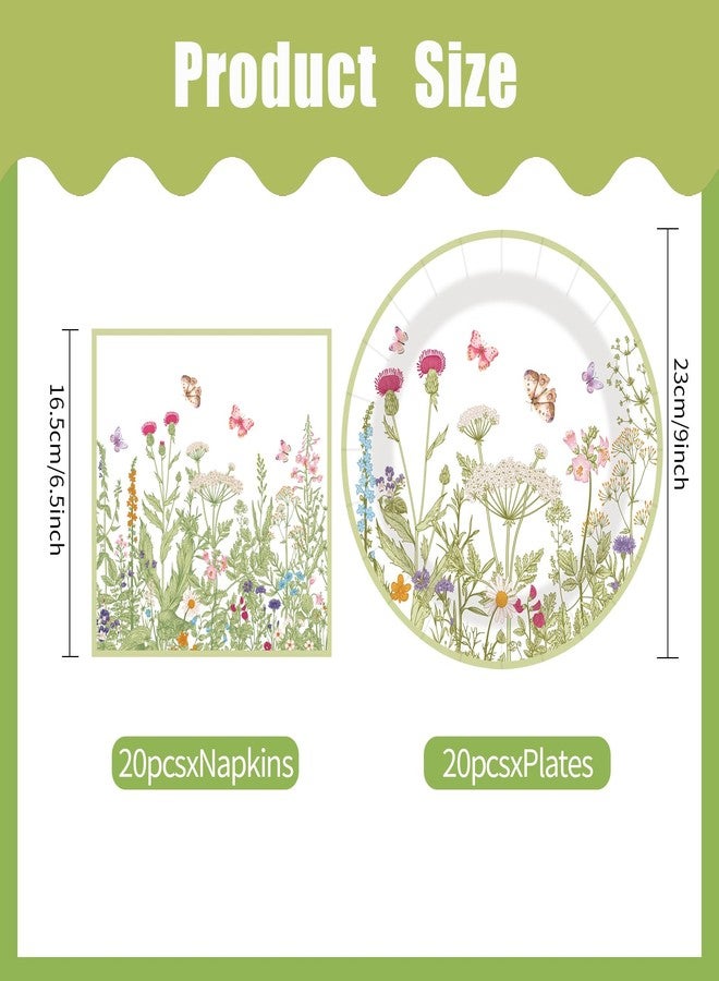 LDFDRT 40 pcs Pary Paper Plates and Napkins Disposable Spring Flower 9 inch 20 pcs Dessert Party Plates & 20 pcs Napkins Tableware for Wedding Party Decorations - Image 5