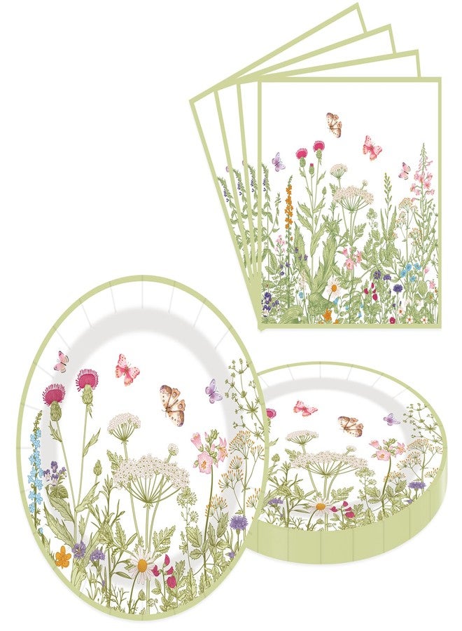 LDFDRT 40 pcs Pary Paper Plates and Napkins Disposable Spring Flower 9 inch 20 pcs Dessert Party Plates & 20 pcs Napkins Tableware for Wedding Party Decorations - Image 1