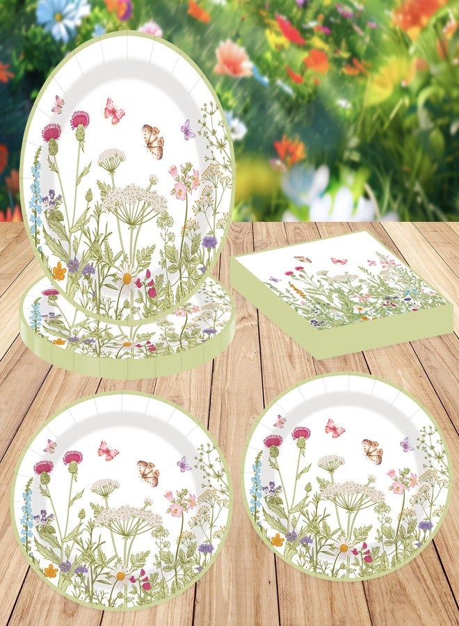 LDFDRT 40 pcs Pary Paper Plates and Napkins Disposable Spring Flower 9 inch 20 pcs Dessert Party Plates & 20 pcs Napkins Tableware for Wedding Party Decorations - Image 2