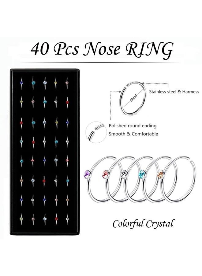 NewCraft 3 Sets 160Pcs Nose Rings Studs and Nose Rings Hoops, Surgical Stainless Steel Hypoallergenic Nose Piercing Jewelry for Women Men and Ideal Gift, Metal, drusy quartz - Image 4