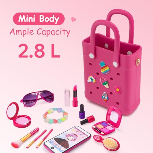 BKFOLIUM Mini Rubber Tote Bag, EVA Beach Tote with 30 Charms, Cute Bag for Little Girl & Women with Adjustable Shoulder Strap - Image 5