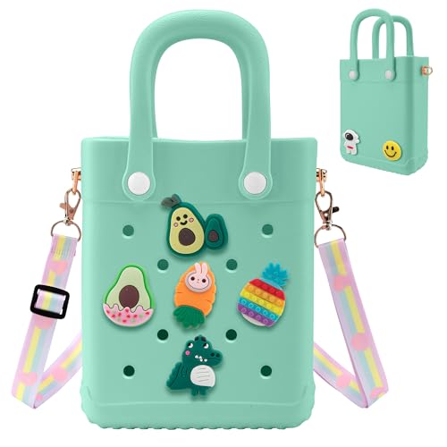 BKFOLIUM Mini Rubber Tote Bag, EVA Beach Tote with 30 Charms, Cute Bag for Little Girl & Women with Adjustable Shoulder Strap - Image 1