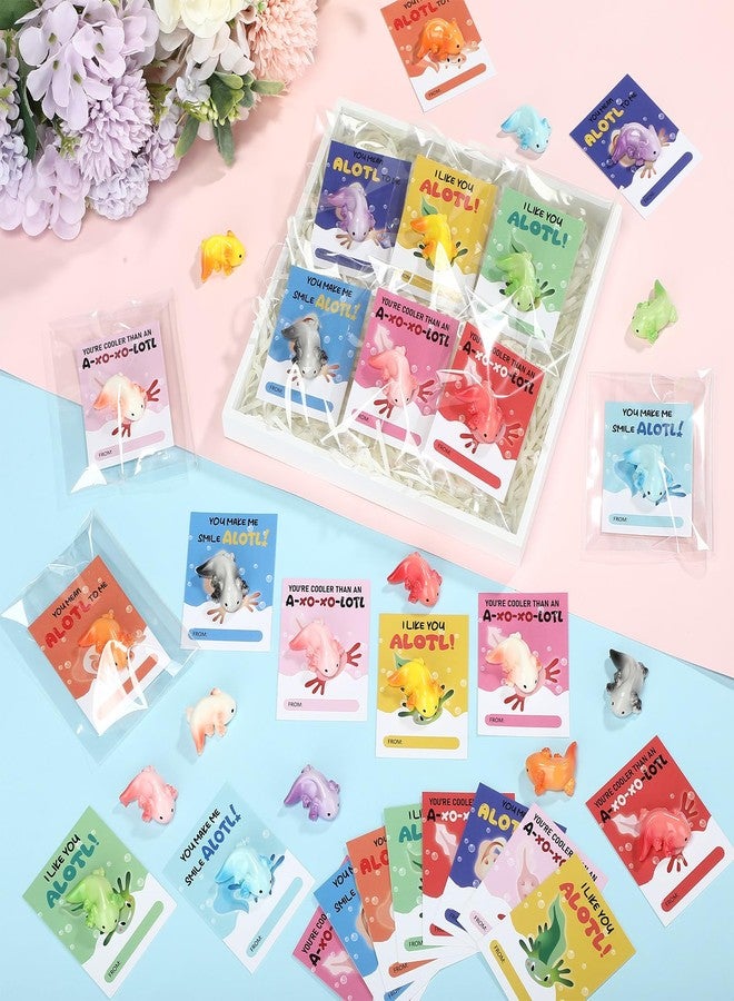 RattanView 27 Pcs Valentines Day Gift Bulk Mini Resin Axolotl Tiny Animal Miniature Figure with Card Bag for Student Employee Friend Valentine Exchange Classroom Party Favors Decoration(Long Square) - Image 1