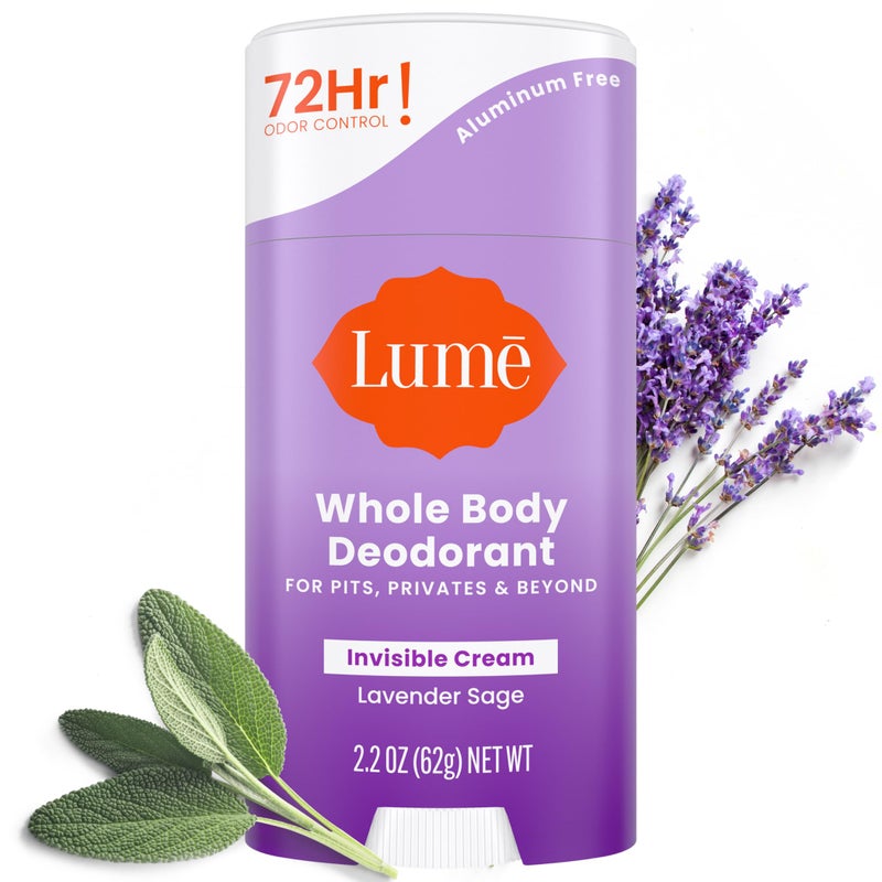 Lume Whole Body Deodorant - Invisible Cream Stick - 72 Hour Odor Control - Aluminum Free, Baking Soda Free, Skin Safe - 2.2 Ounce (Lavender Sage) - Image 1