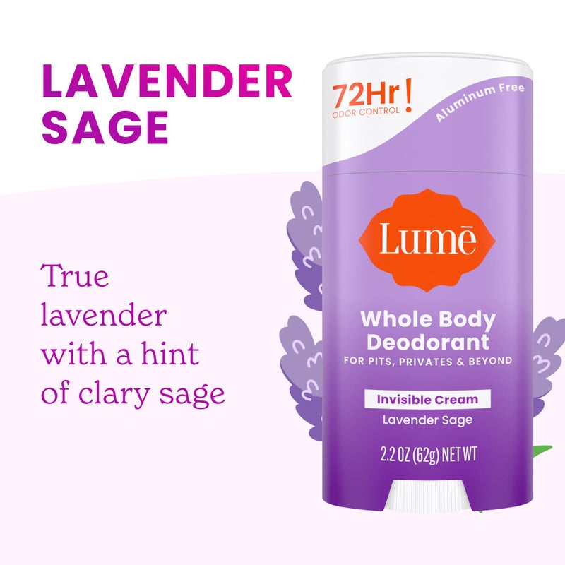 Lume Whole Body Deodorant - Invisible Cream Stick - 72 Hour Odor Control - Aluminum Free, Baking Soda Free, Skin Safe - 2.2 Ounce (Lavender Sage) - Image 4