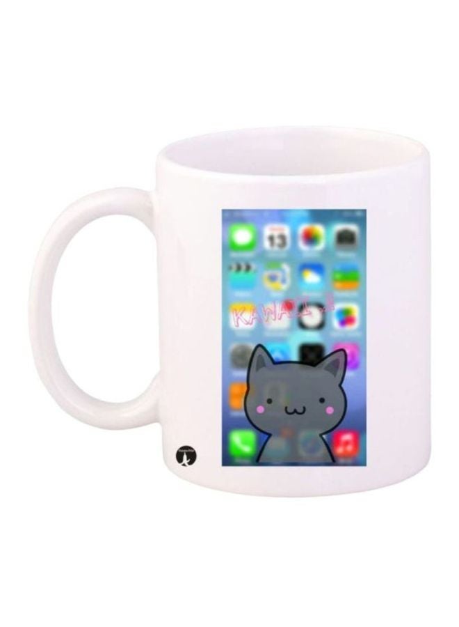RYN Cat Printed Coffee Mug White/Grey/Blue