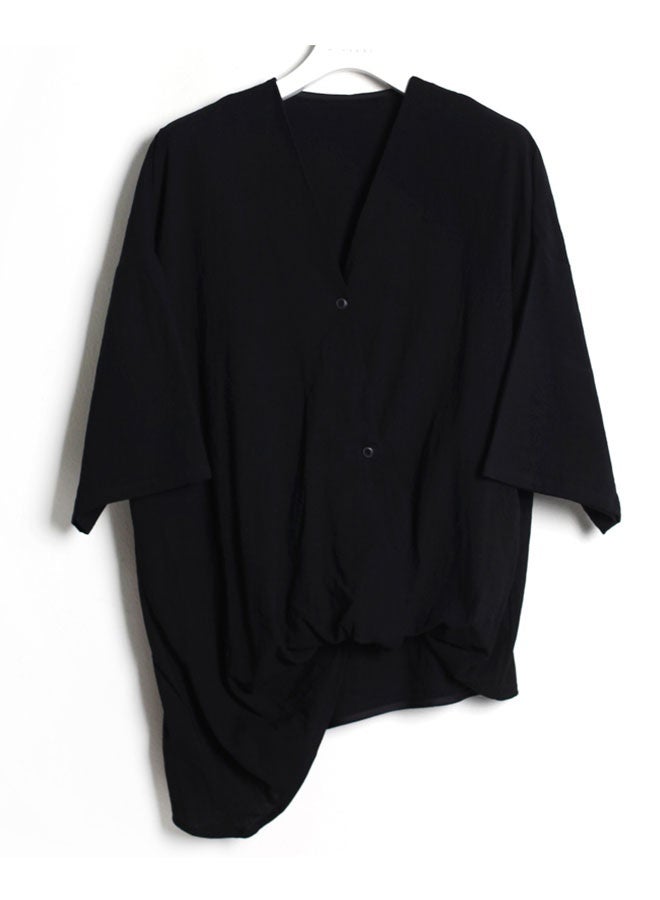 Men's V-neck loose black short-sleeved shirt  - Image 1