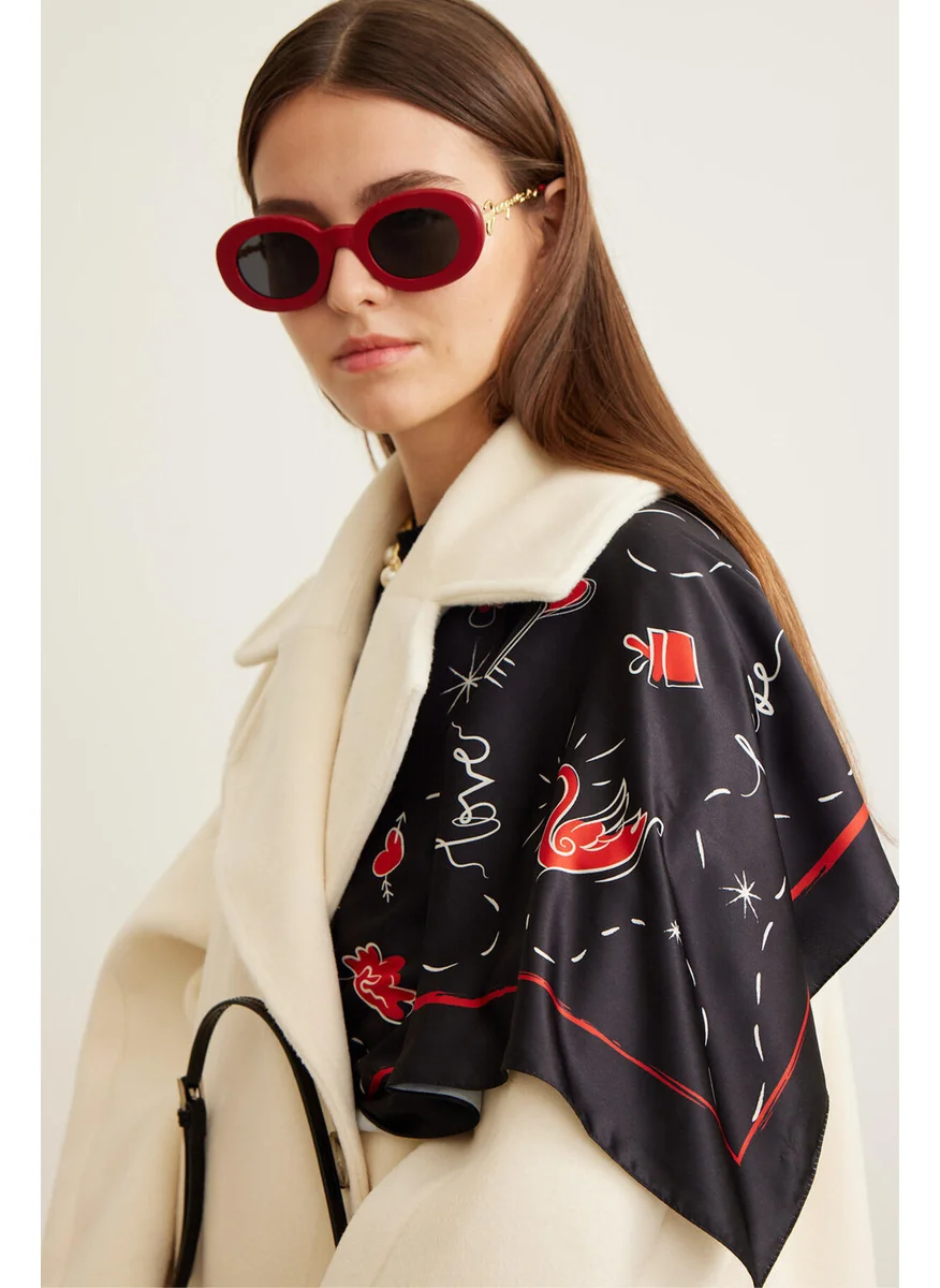 مانوكا Patterned Satin Neck Scarf Amour Black