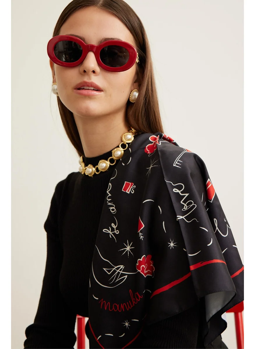 مانوكا Patterned Satin Neck Scarf Amour Black