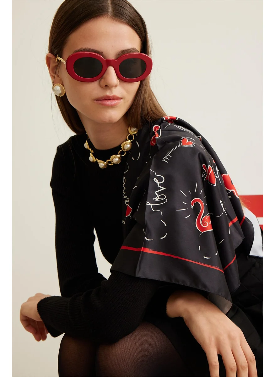 مانوكا Patterned Satin Neck Scarf Amour Black