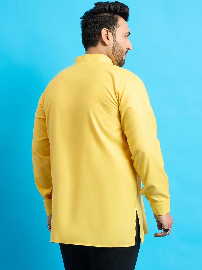 Bigbanana Plus Size Men's Regular Fit Solid Short Kurta (Pollan-Yellow,Yellow,2XL) - Image 5