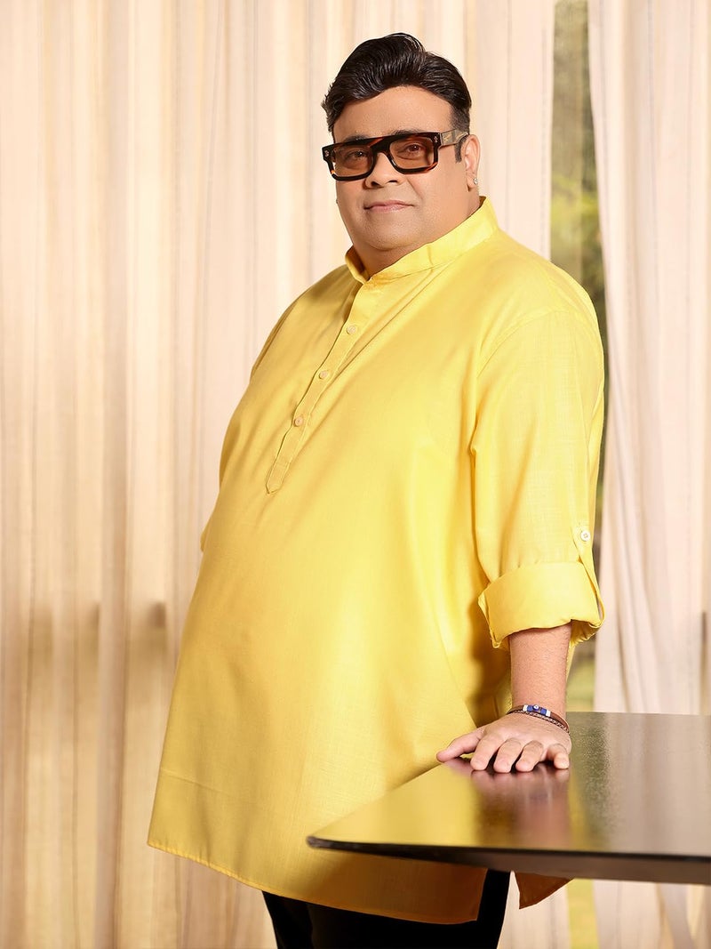 Bigbanana Plus Size Men's Regular Fit Solid Short Kurta (Pollan-Yellow,Yellow,2XL) - Image 3