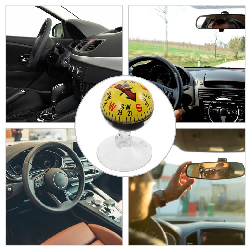 Yellow Plastic 38mm Suction Cup Car Compass Portable Dashboard Navigation Tool - Image 4