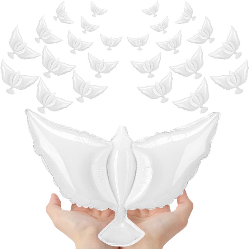 Arrowbash 24 Pcs White Doves Balloons 197 Inch Small Memorial Peace Dove Balloons Foil Pigeon Bird for Funeral Wedding Birthday Engagement Veterans Party Decoration Supplies - Image 3