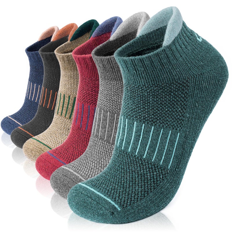 Lapulas Merino Wool Ankle Hiking Running Socks for Men Women Breathable Compression Thick Athletic No Show Socks 6 Pairs - Image 1