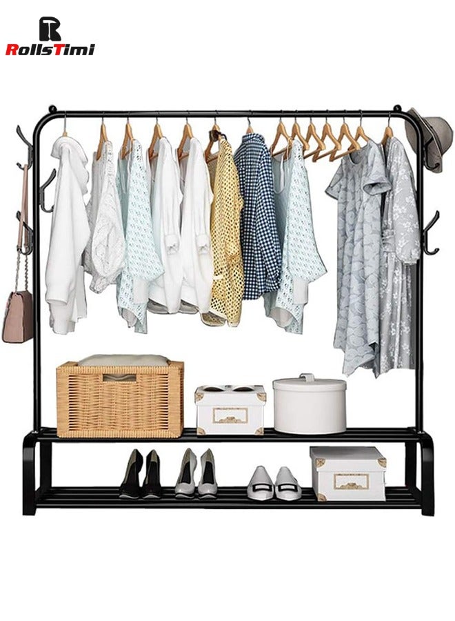 RollsTimi  Multi Purpose Metal Coat Hanger, Clothes Rack, Space Saving Storage Organizer, Stylish Coat Rack, Garment Rack for Bedroom, Living Room,Black - Image 1