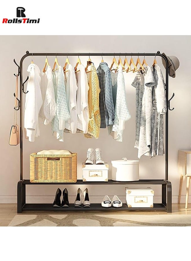 RollsTimi  Multi Purpose Metal Coat Hanger, Clothes Rack, Space Saving Storage Organizer, Stylish Coat Rack, Garment Rack for Bedroom, Living Room,Black - Image 2