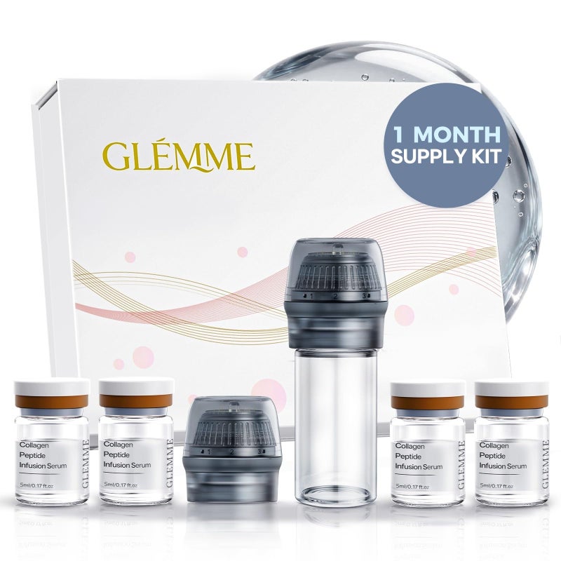 Glemme Micro Infusion System for Face & Neck, Titanium Needle Cosmetic Stamp Hydra Microneedling Serum - Peptides & Hyaluronic Acid Serum for All Skin Types, 0.25mm Home Infusion Set - Image 1