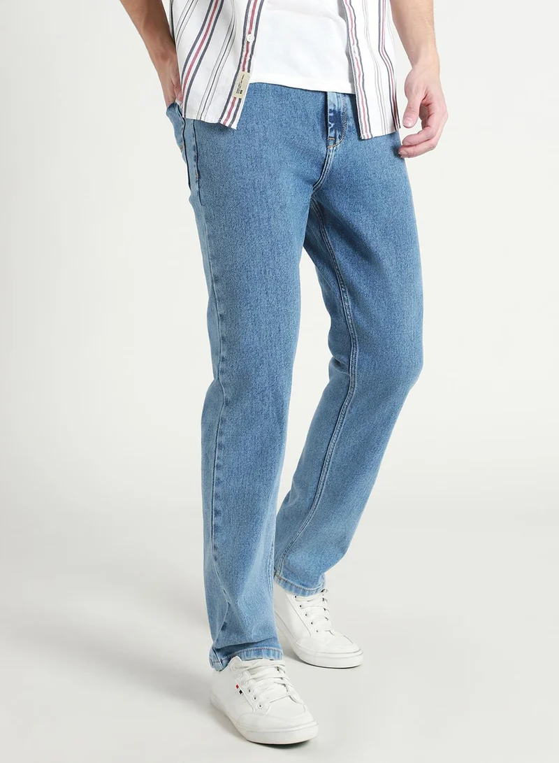 Dennis Lingo  Straight Fit Mid Blue Men's Jeans with Button & Zip Closure (Denim) for Men | Best Price UAE