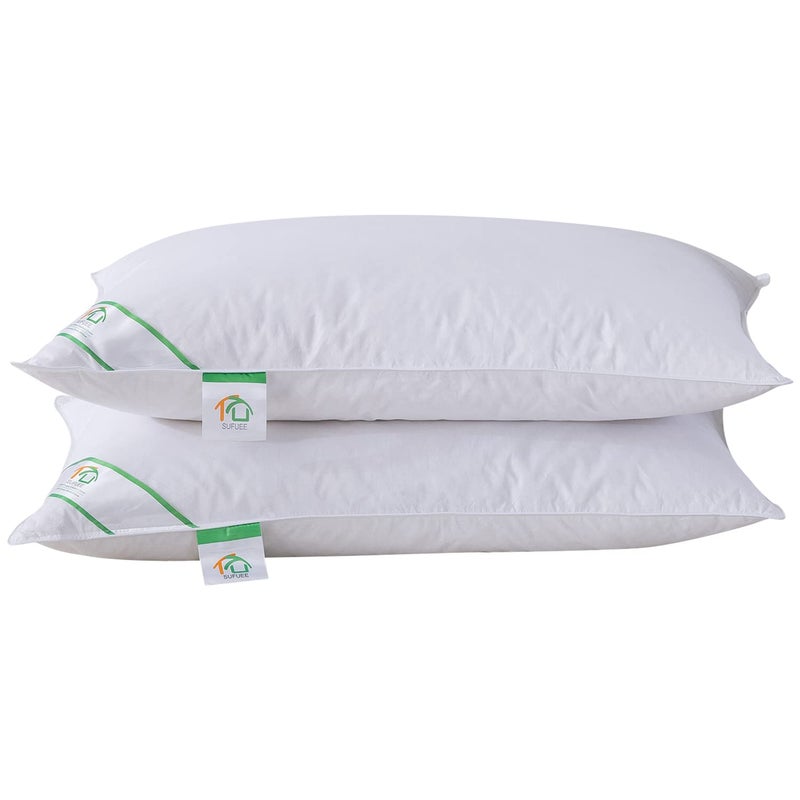 SUFUEE Goose Feather and Down Pillows Pair Luxury Pillows with 100 Cotton Cover Medium and Soft Firmness Hotel Quality48X74cm