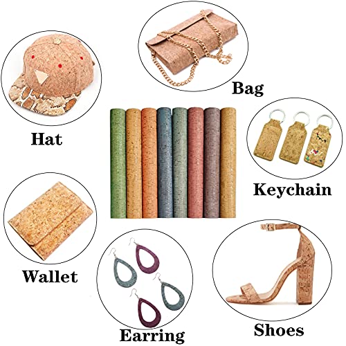 OZXCHIXU 8 pcs/Set Colored Cork Faux Leather Sheets,Thin Soft Cork Leather Fabric for Earrings,Bags,Pencil Case,Wallet,Making DIY Craft,Hair Accessories DIY Projects - Image 5