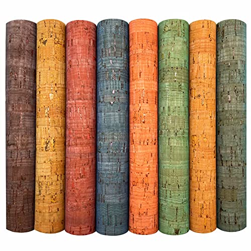 OZXCHIXU 8 pcs/Set Colored Cork Faux Leather Sheets,Thin Soft Cork Leather Fabric for Earrings,Bags,Pencil Case,Wallet,Making DIY Craft,Hair Accessories DIY Projects - Image 1