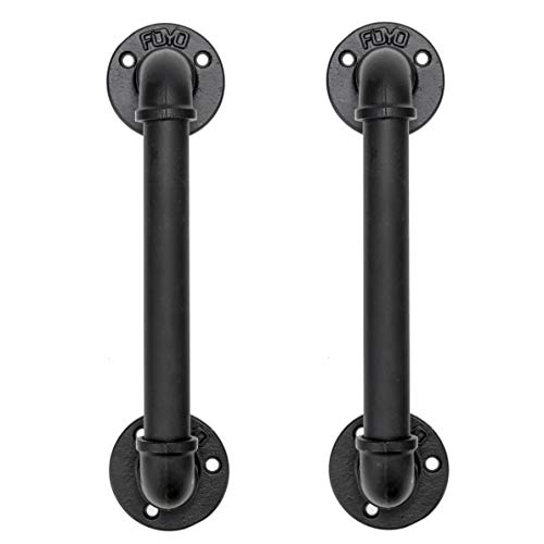 FOYO Set of 2 Industrial Pipe Door Pull Handle, Grab Bar, Towel Bar, Antique Rustic Cast Iron Handrail - Matte Black, 12 Inch - Image 1