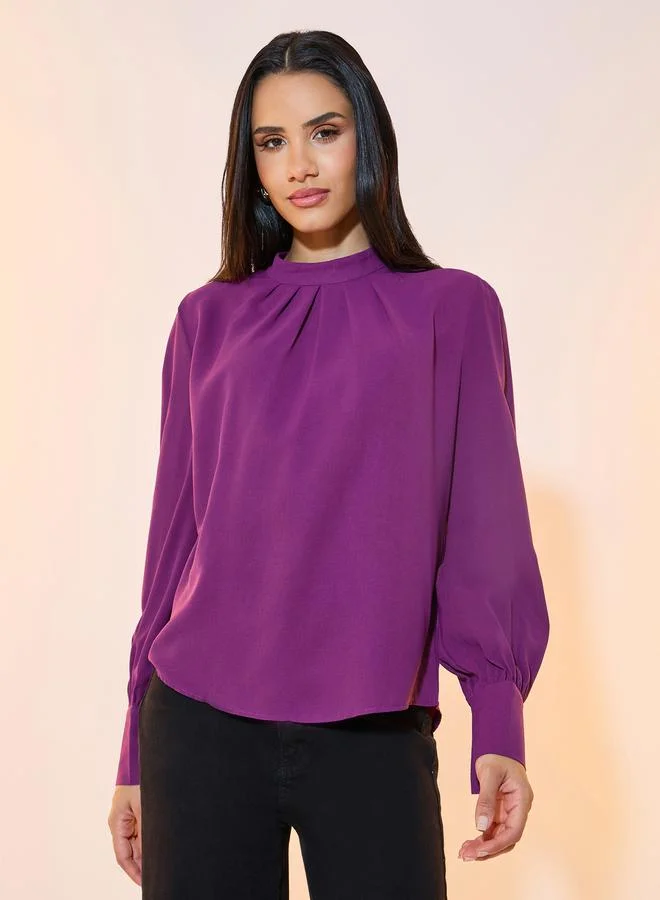 Take Two Mock Neck Pleat Detail Blouse