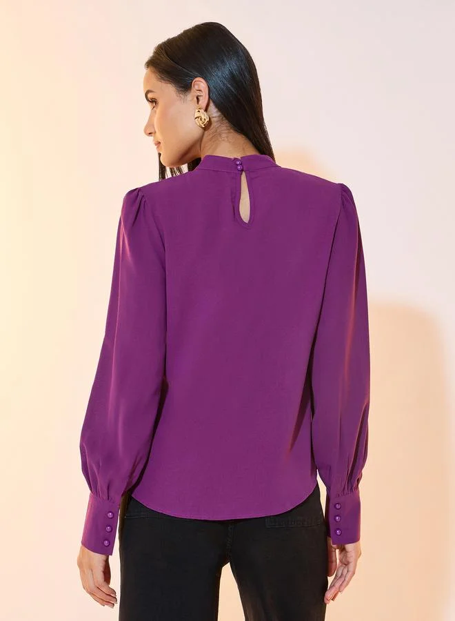 Take Two Mock Neck Pleat Detail Blouse