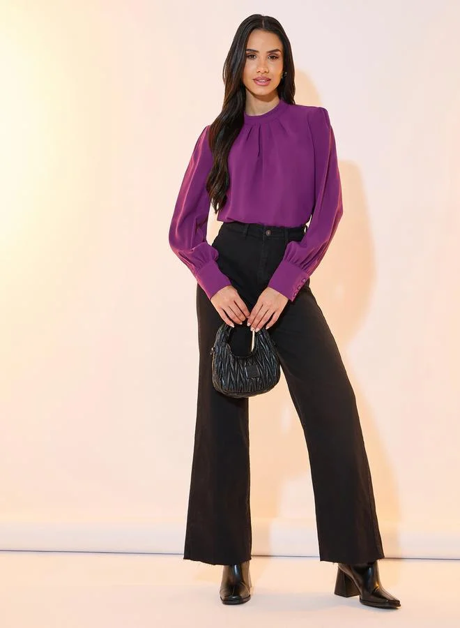 Take Two Mock Neck Pleat Detail Blouse
