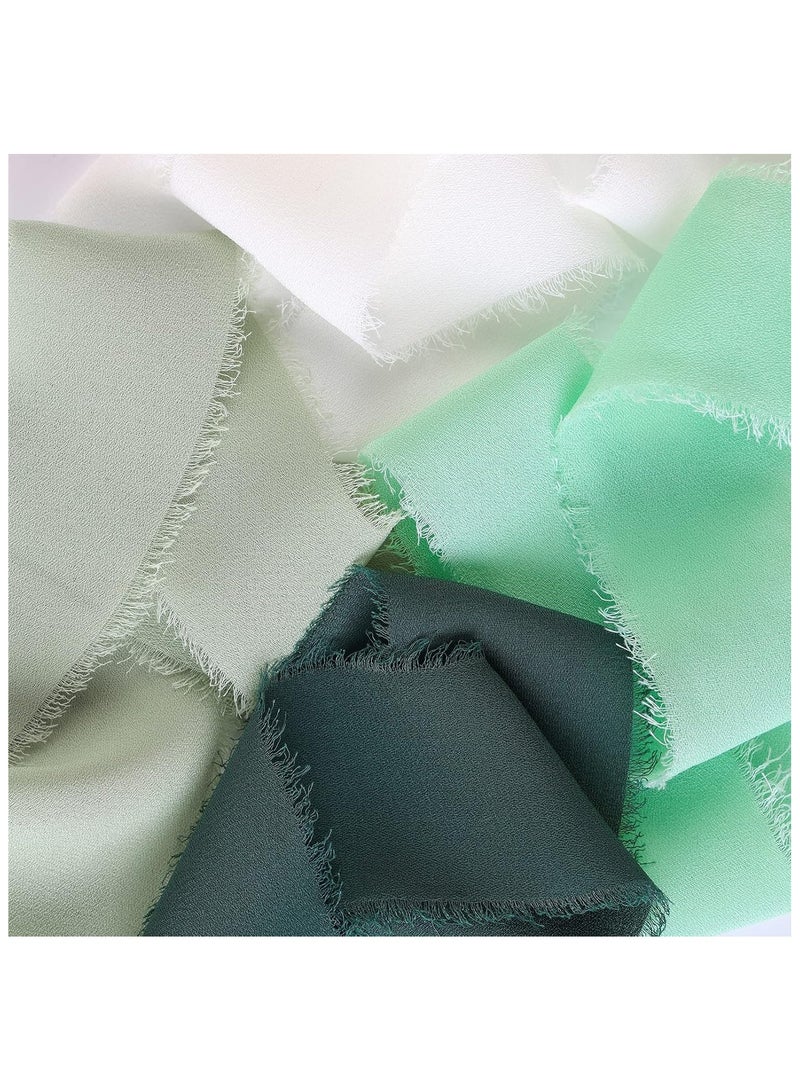 DELGREEN 4 Rolls Handmade Fringe Chiffon Silk Ribbon 1 1/2 Inch x 7Yd Cream & Green Ribbons Set for Wedding Invitations Bridal Bouquets Gifts Wrapping DIY Crafts(4cm*5m) - Image 2